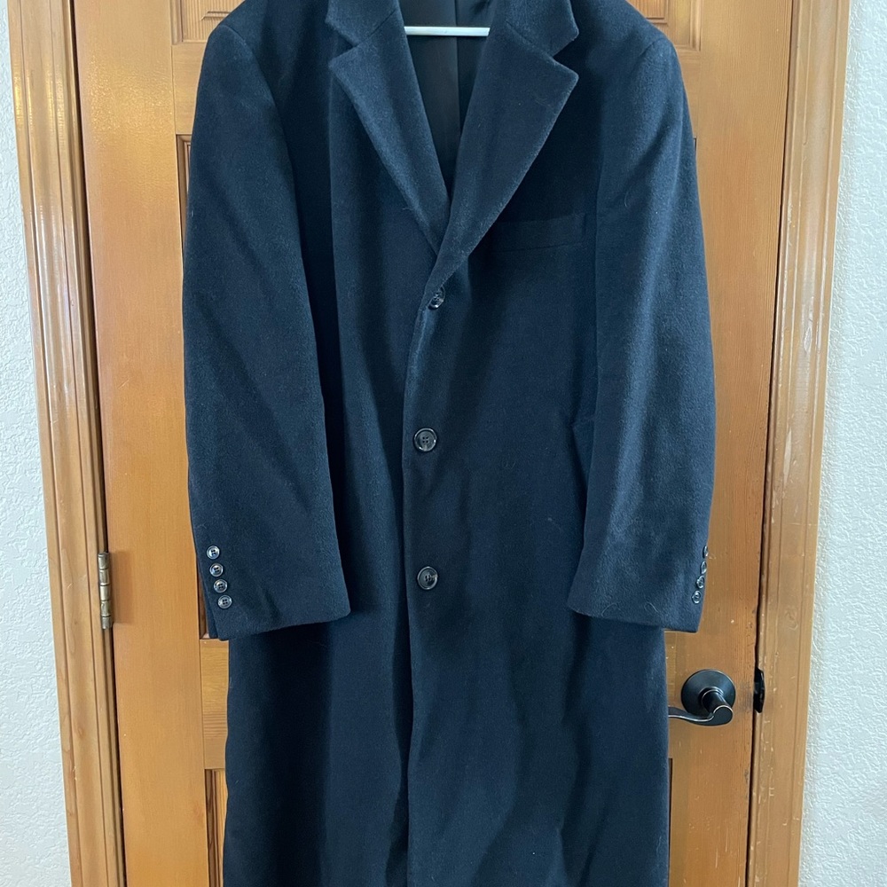 Chaps Ralph Lauren Black Knee Length Wool 3 Button Trench Coat
